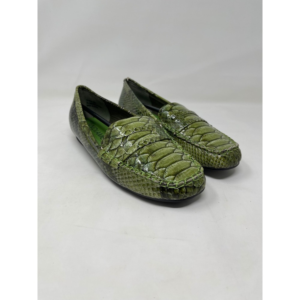 Andiamo Gentle Green Faux Snakeskin Loafers Womens Size 8 M Moc Toe Flats